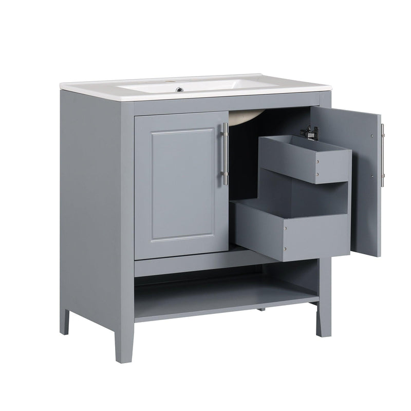 Supfirm 30" Bathroom Vanity with Sink, Multi-functional Bathroom Cabinet with Doors and Drawers, Solid Frame and MDF Board, Grey - Supfirm