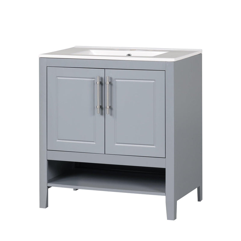 Supfirm 30" Bathroom Vanity with Sink, Multi-functional Bathroom Cabinet with Doors and Drawers, Solid Frame and MDF Board, Grey - Supfirm