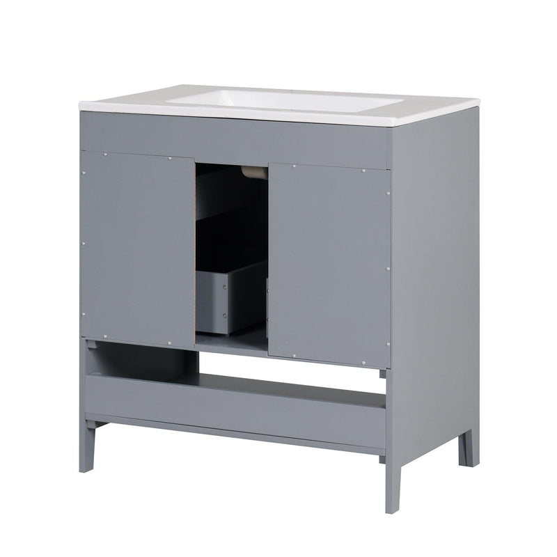 Supfirm 30" Bathroom Vanity with Sink, Multi-functional Bathroom Cabinet with Doors and Drawers, Solid Frame and MDF Board, Grey - Supfirm