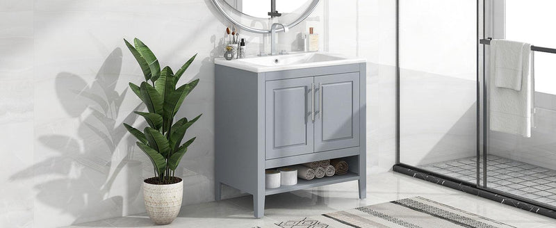 Supfirm 30" Bathroom Vanity with Sink, Multi-functional Bathroom Cabinet with Doors and Drawers, Solid Frame and MDF Board, Grey - Supfirm