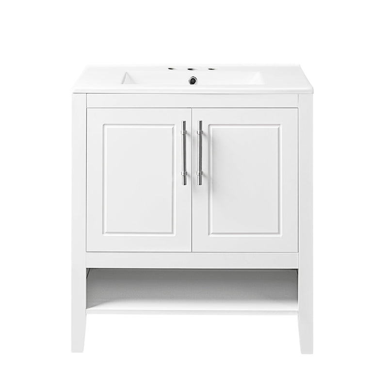 Supfirm 30" Bathroom Vanity with Sink, Multi-functional Bathroom Cabinet with Doors and Drawers, Solid Frame and MDF Board, White - Supfirm