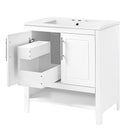 Supfirm 30" Bathroom Vanity with Sink, Multi-functional Bathroom Cabinet with Doors and Drawers, Solid Frame and MDF Board, White - Supfirm