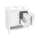 Supfirm 30" Bathroom Vanity with Sink, Multi-functional Bathroom Cabinet with Doors and Drawers, Solid Frame and MDF Board, White - Supfirm