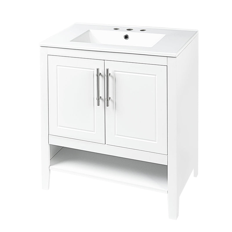 Supfirm 30" Bathroom Vanity with Sink, Multi-functional Bathroom Cabinet with Doors and Drawers, Solid Frame and MDF Board, White - Supfirm