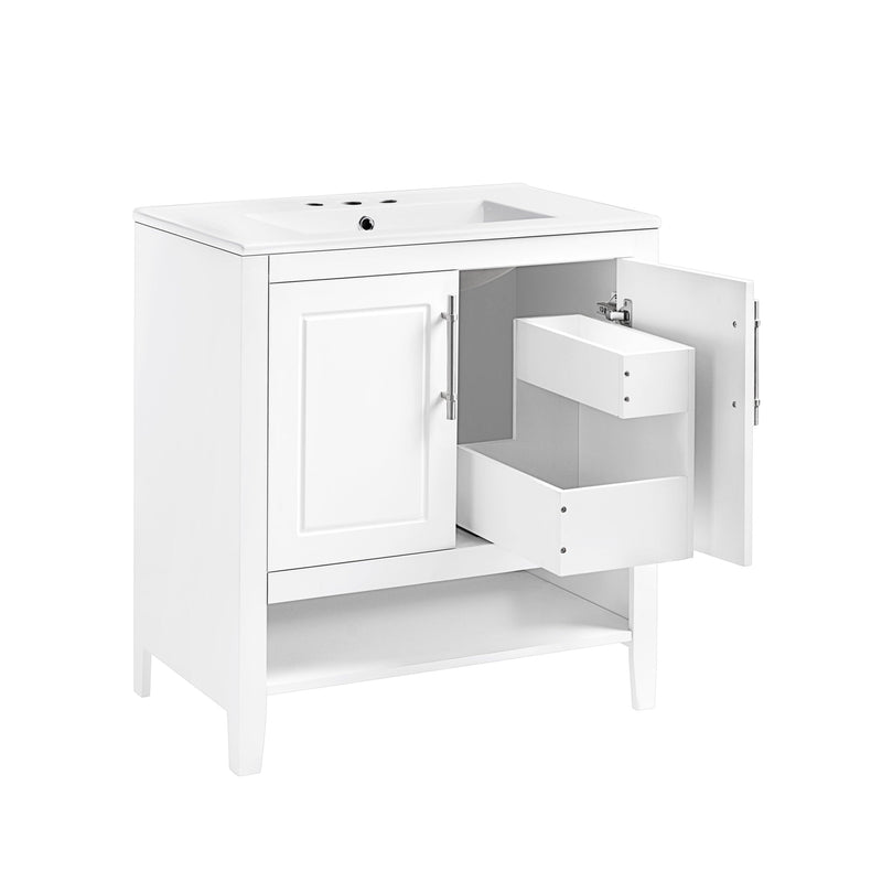 Supfirm 30" Bathroom Vanity with Sink, Multi-functional Bathroom Cabinet with Doors and Drawers, Solid Frame and MDF Board, White - Supfirm