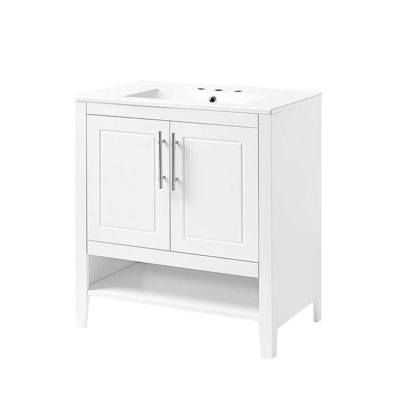 Supfirm 30" Bathroom Vanity with Sink, Multi-functional Bathroom Cabinet with Doors and Drawers, Solid Frame and MDF Board, White - Supfirm