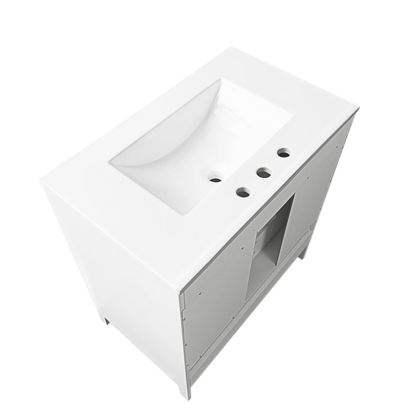 Supfirm 30" Bathroom Vanity with Sink, Multi-functional Bathroom Cabinet with Doors and Drawers, Solid Frame and MDF Board, White - Supfirm