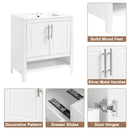 Supfirm 30" Bathroom Vanity with Sink, Multi-functional Bathroom Cabinet with Doors and Drawers, Solid Frame and MDF Board, White - Supfirm