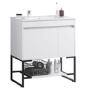 Supfirm 30" Bathroom Vanity with Sink,Bathroom Vanity Cabinet with One Soft Close Cabinet Doors & soft-close Drawers,Bathroom Storage Cabinet with a Lower Open Shelf,with Metal Legs,White Ceramic Sink,White - Supfirm