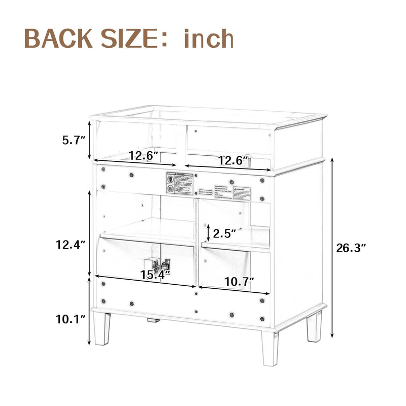 Supfirm 30" Bathroom Vanity without Sink, Bathroom Cabinet Base Only, Solid Wood and MDF Boards, White - Supfirm