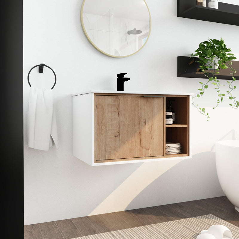 Supfirm 30'' Floating Wall-Mounted Bathroom Vanity with Ceramics Sink & Soft-Close Cabinet Door - Supfirm