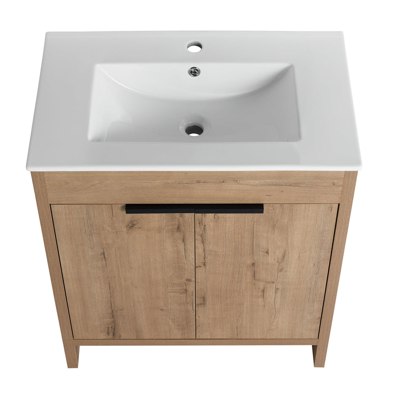 Supfirm 30" Freestanding Bathroom Vanity with White Ceramic Sink & 2 Soft-Close Cabinet Doors ((KD-PACKING),BVB02430IMO-BL9075B - Supfirm