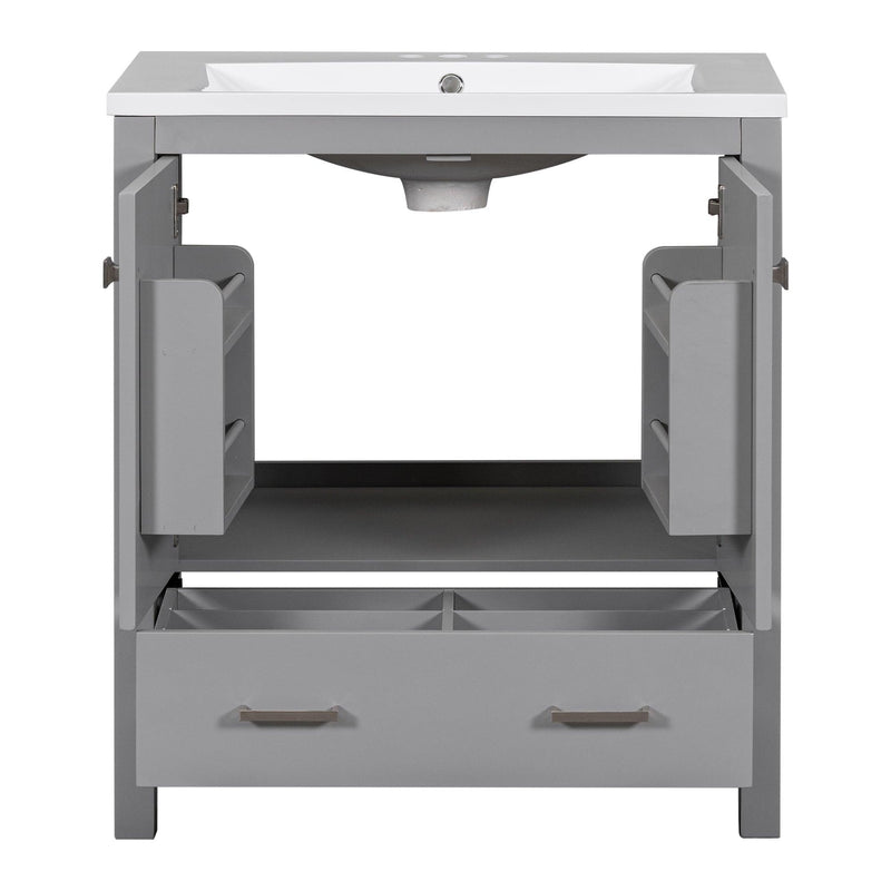 Supfirm 30" Grey Bathroom Vanity with Single Sink, Combo Cabinet Undermount Sink, Bathroom Storage Cabinet with 2 Doors and a Drawer, Soft Closing, Multifunctional Storage, Solid Wood Frame - Supfirm