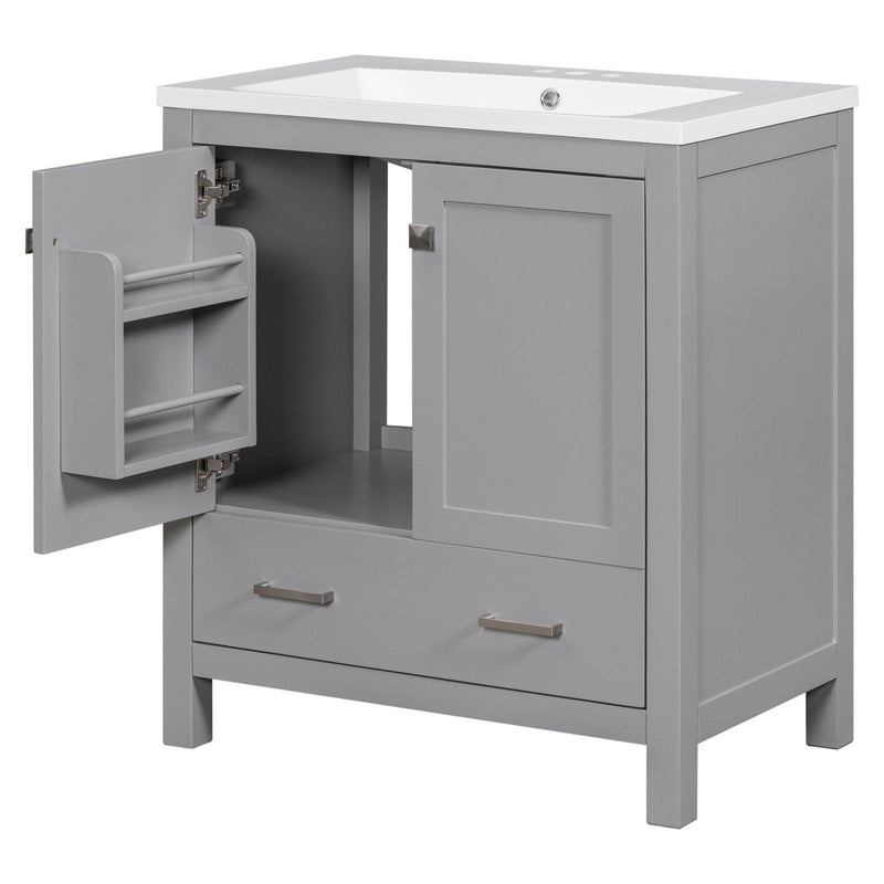 Supfirm 30" Grey Bathroom Vanity with Single Sink, Combo Cabinet Undermount Sink, Bathroom Storage Cabinet with 2 Doors and a Drawer, Soft Closing, Multifunctional Storage, Solid Wood Frame - Supfirm