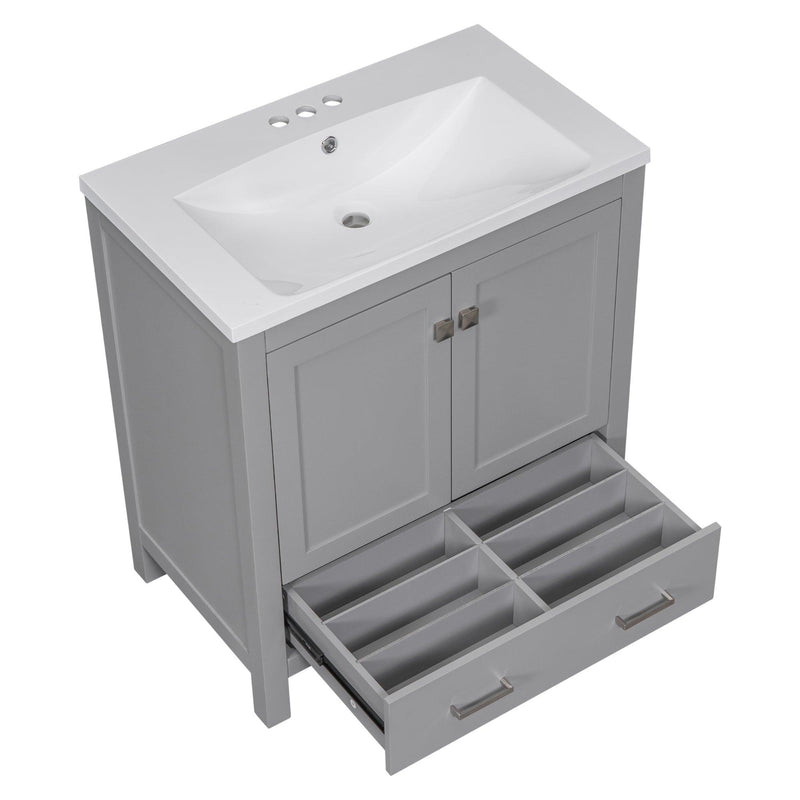 Supfirm 30" Grey Bathroom Vanity with Single Sink, Combo Cabinet Undermount Sink, Bathroom Storage Cabinet with 2 Doors and a Drawer, Soft Closing, Multifunctional Storage, Solid Wood Frame - Supfirm