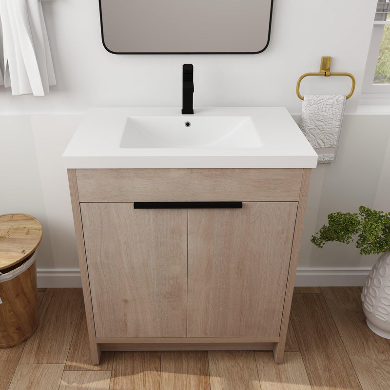Supfirm 30 Inch Freestanding Bathroom Vanity with White Resin Sink & 2 Soft-Close Cabinet Doors (BVB02430PLO-GRB3040) - Supfirm