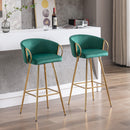 30 Inch Set of 2 Bar Stools,with Chrome Footrest and Base Velvet + Golden Leg Simple Bar Stool, Kitchen Island Seats, GREEN - Supfirm