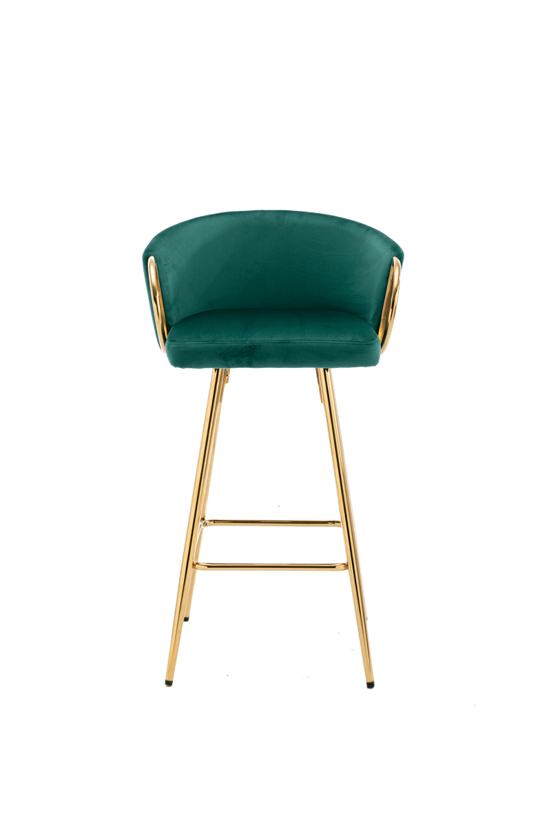 30 Inch Set of 2 Bar Stools,with Chrome Footrest and Base Velvet + Golden Leg Simple Bar Stool, Kitchen Island Seats, GREEN - Supfirm