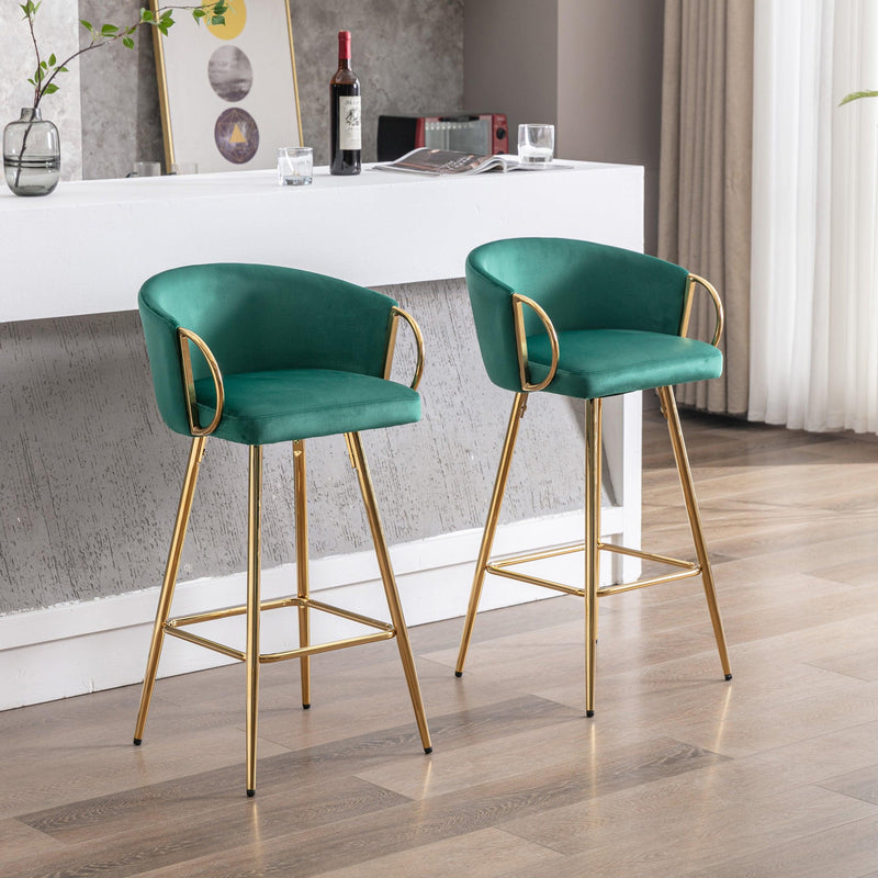 30 Inch Set of 2 Bar Stools,with Chrome Footrest and Base Velvet + Golden Leg Simple Bar Stool, Kitchen Island Seats, GREEN - Supfirm