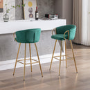 30 Inch Set of 2 Bar Stools,with Chrome Footrest and Base Velvet + Golden Leg Simple Bar Stool, Kitchen Island Seats, GREEN - Supfirm