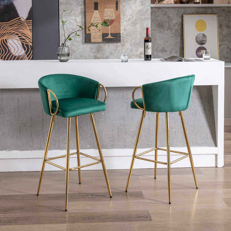 30 Inch Set of 2 Bar Stools,with Chrome Footrest and Base Velvet + Golden Leg Simple Bar Stool, Kitchen Island Seats, GREEN - Supfirm