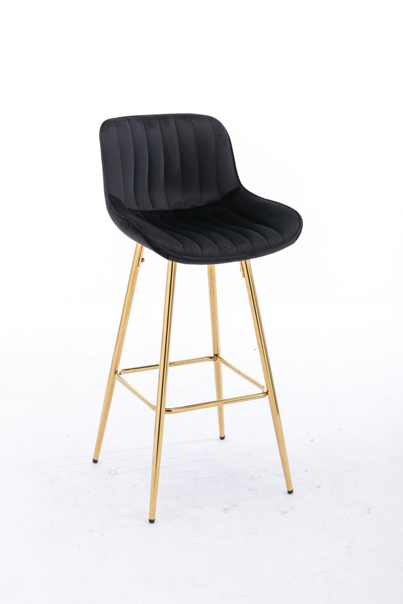 30 inch Set of 2 Bar Stools,with Chrome Footrest Velvet Fabric Counter Stool Golden Leg Simple High Bar Stool, Kitchen Island Seats, black - Supfirm