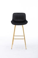 30 inch Set of 2 Bar Stools,with Chrome Footrest Velvet Fabric Counter Stool Golden Leg Simple High Bar Stool, Kitchen Island Seats, black - Supfirm