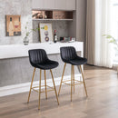 30 inch Set of 2 Bar Stools,with Chrome Footrest Velvet Fabric Counter Stool Golden Leg Simple High Bar Stool, Kitchen Island Seats, black - Supfirm