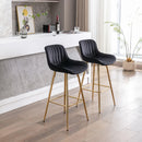 30 inch Set of 2 Bar Stools,with Chrome Footrest Velvet Fabric Counter Stool Golden Leg Simple High Bar Stool, Kitchen Island Seats, black - Supfirm