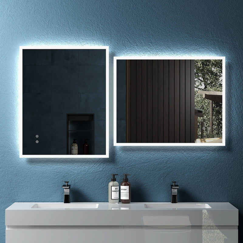 Supfirm 30" W x 24" H Modern Wall Mounted LED Backlit Anti-Fog Rectangular Bathroom Mirror with Temperature Adjustable and Memory Function Touch Switch - Supfirm