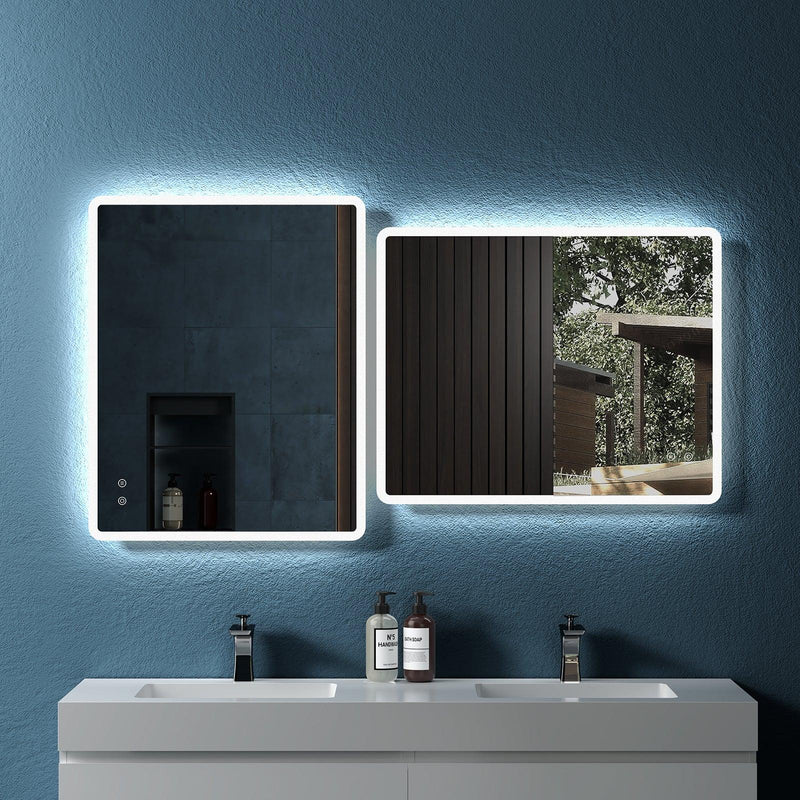 Supfirm 30" W x 24" H Modern Wall Mounted LED Backlit Anti-Fog Rounded Rectangular Bathroom Mirror with Temperature Adjustable and Memory Function Touch Switch - Supfirm