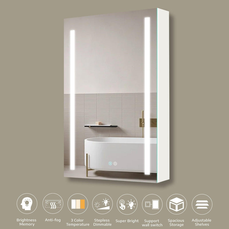 30x20 inch LED Bathroom Medicine Cabinet Surface Mounted Cabinets With Lighted Mirror White Right Open - Supfirm