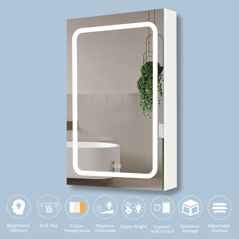 Supfirm 30x20 inch LED Bathroom Medicine Cabinet Surface Mounted Cabinets With Lighted Mirror White Right Open - Supfirm