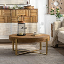 31.29"Modern Retro Splicing Round Coffee Table,Fir Wood Table Top with Gold Cross Legs Base(Same SKU:W757102843) - Supfirm