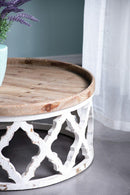 31.9x31.9x15.7" Rustic Round Wooden Coffee Table, White - Supfirm