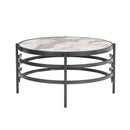 32.48'' Round Coffee Table With Sintered Stone Top&Sturdy Metal Frame, Modern Coffee Table for Living Room, Darker Gray - Supfirm