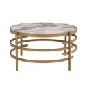 32.48'' Round Coffee Table With Sintered Stone Top&Sturdy Metal Frame, Modern Coffee Table for Living Room, Golden - Supfirm