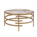 32.48'' Round Coffee Table With Sintered Stone Top&Sturdy Metal Frame, Modern Coffee Table for Living Room, Golden - Supfirm