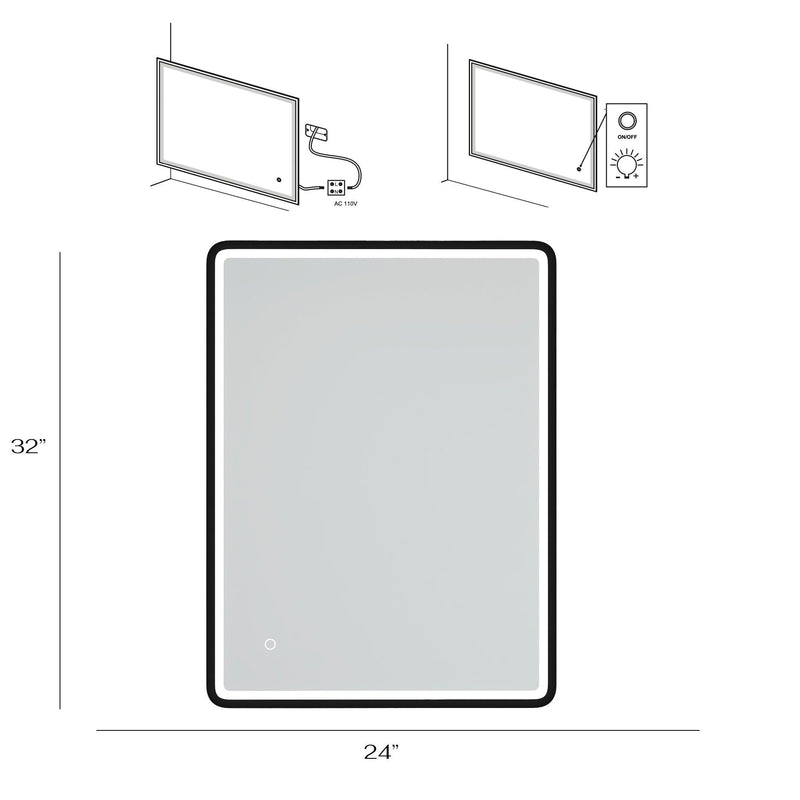 Supfirm 32 x 24 in. Rectangular Black Framed Wall-Mount Anti-Fog LED Light Bathroom Vanity Mirror - Supfirm