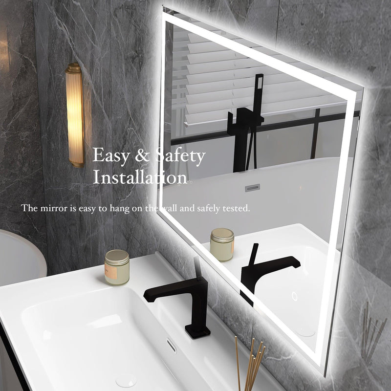 Supfirm 32 x 24 in. Rectangular Frameless Wall-Mount Anti-Fog Bluetooth LED Light Bathroom Vanity Mirror - Supfirm