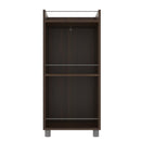 34 Inch 3 Tier Wine Cubbies Rack, Metal Bar Accents, Wood Grain Details, Dark Brown - Supfirm