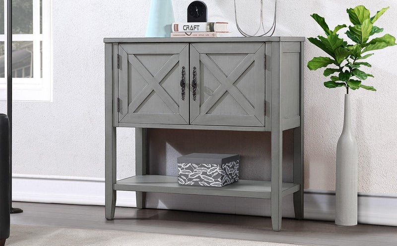 35''Farmhouse Wood Buffet Sideboard Console Table with Bottom Shelf and 2-Door Cabinet, for Living Room, Entryway,Kitchen Dining Room Furniture (Antique Gray) - Supfirm