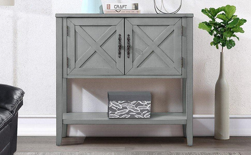 35''Farmhouse Wood Buffet Sideboard Console Table with Bottom Shelf and 2-Door Cabinet, for Living Room, Entryway,Kitchen Dining Room Furniture (Antique Gray) - Supfirm