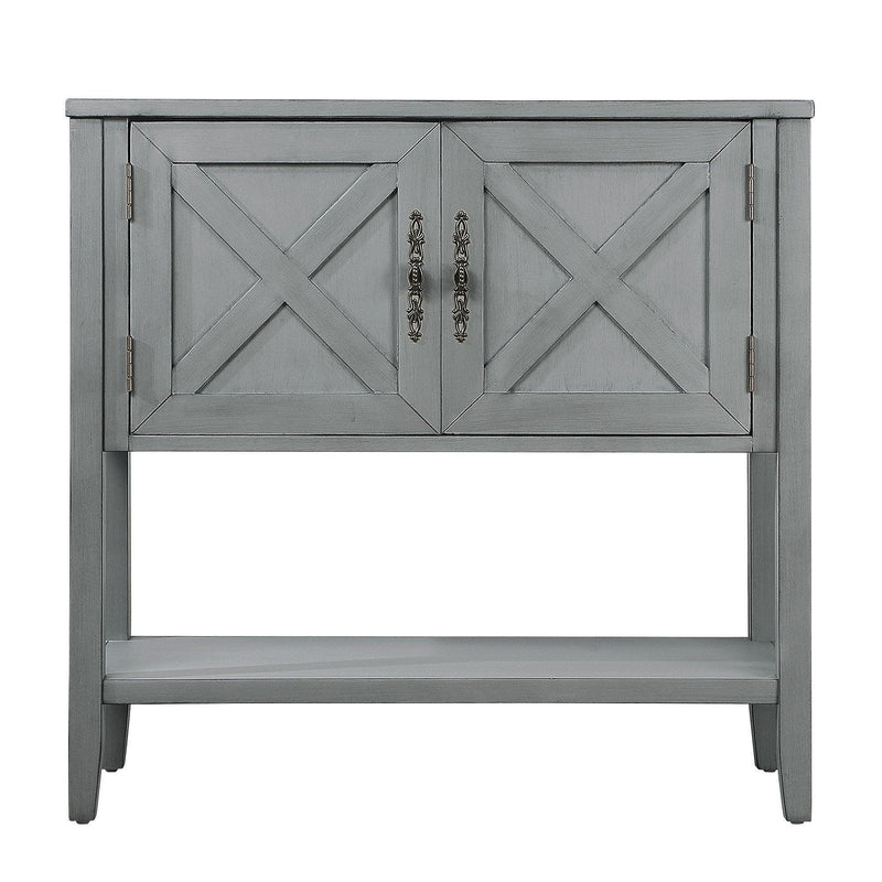 35''Farmhouse Wood Buffet Sideboard Console Table with Bottom Shelf and 2-Door Cabinet, for Living Room, Entryway,Kitchen Dining Room Furniture (Antique Gray) - Supfirm