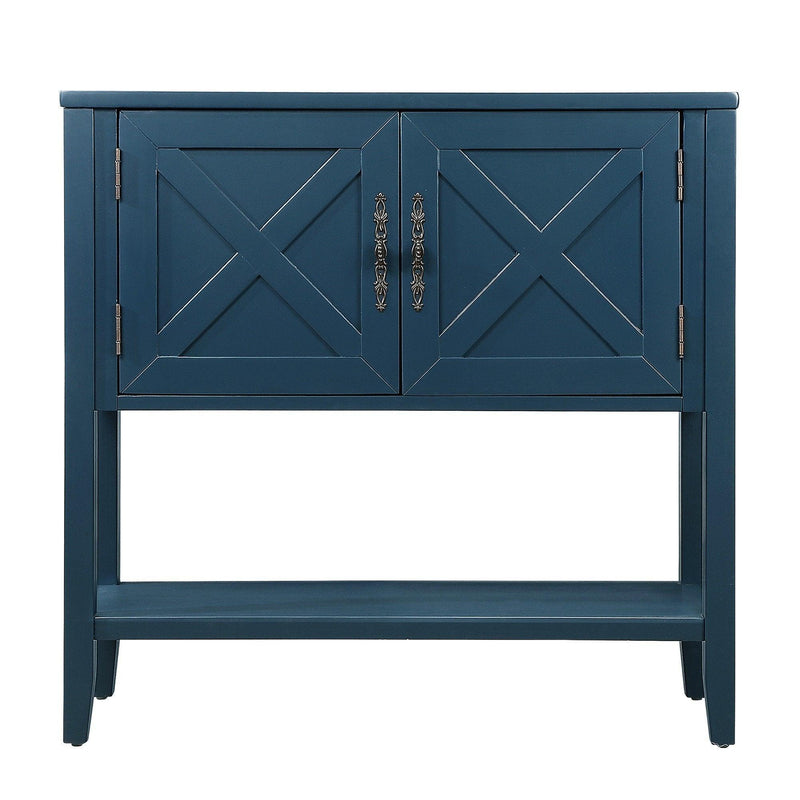 35'' Farmhouse Wood Buffet Sideboard Console Table with Bottom Shelf and 2-Door Cabinet, for Living Room, Entryway,Kitchen Dining Room Furniture (Navy Blue) - Supfirm