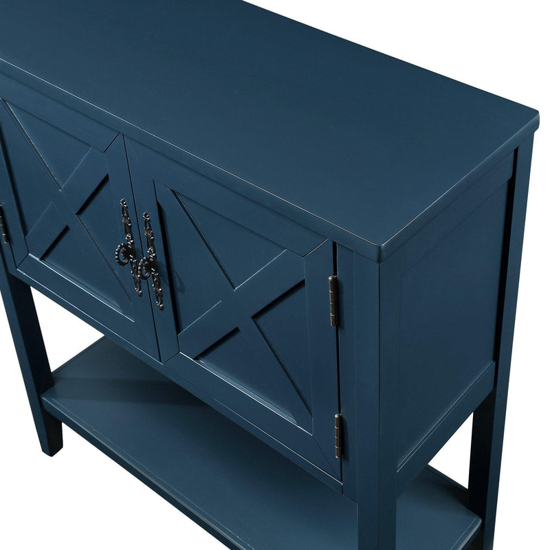 35'' Farmhouse Wood Buffet Sideboard Console Table with Bottom Shelf and 2-Door Cabinet, for Living Room, Entryway,Kitchen Dining Room Furniture (Navy Blue) - Supfirm