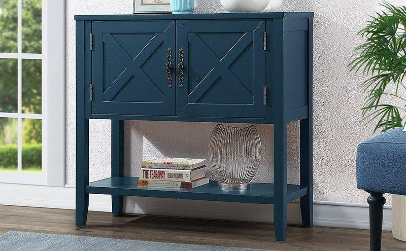 35'' Farmhouse Wood Buffet Sideboard Console Table with Bottom Shelf and 2-Door Cabinet, for Living Room, Entryway,Kitchen Dining Room Furniture (Navy Blue) - Supfirm