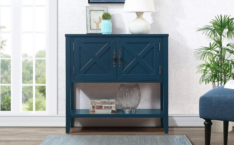 35'' Farmhouse Wood Buffet Sideboard Console Table with Bottom Shelf and 2-Door Cabinet, for Living Room, Entryway,Kitchen Dining Room Furniture (Navy Blue) - Supfirm