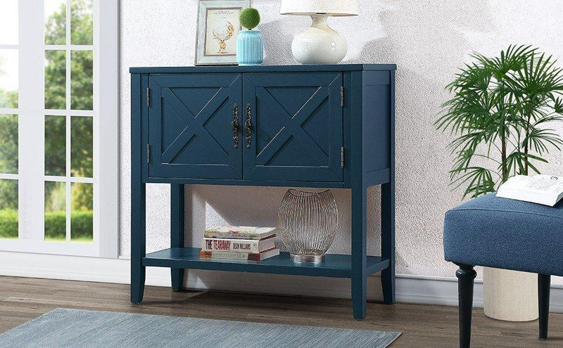 35'' Farmhouse Wood Buffet Sideboard Console Table with Bottom Shelf and 2-Door Cabinet, for Living Room, Entryway,Kitchen Dining Room Furniture (Navy Blue) - Supfirm