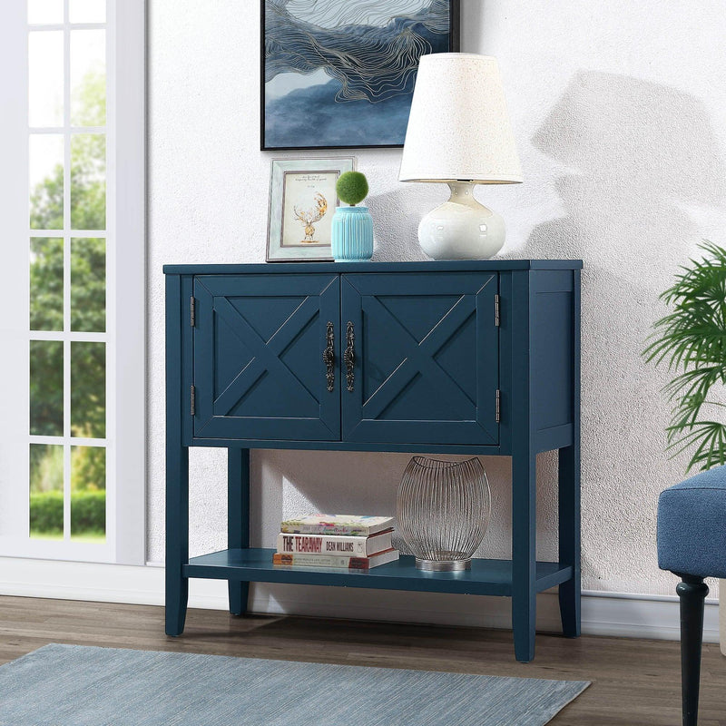 35'' Farmhouse Wood Buffet Sideboard Console Table with Bottom Shelf and 2-Door Cabinet, for Living Room, Entryway,Kitchen Dining Room Furniture (Navy Blue) - Supfirm